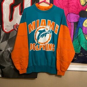 Vintage Miami Dolphins Teal and Orange Men's Sweater